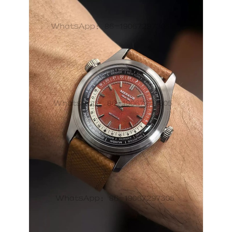 Leather Watch Strap - Manuelle Emaille-Emaille-Mechanikuhr für Herren mit Lederarmband
