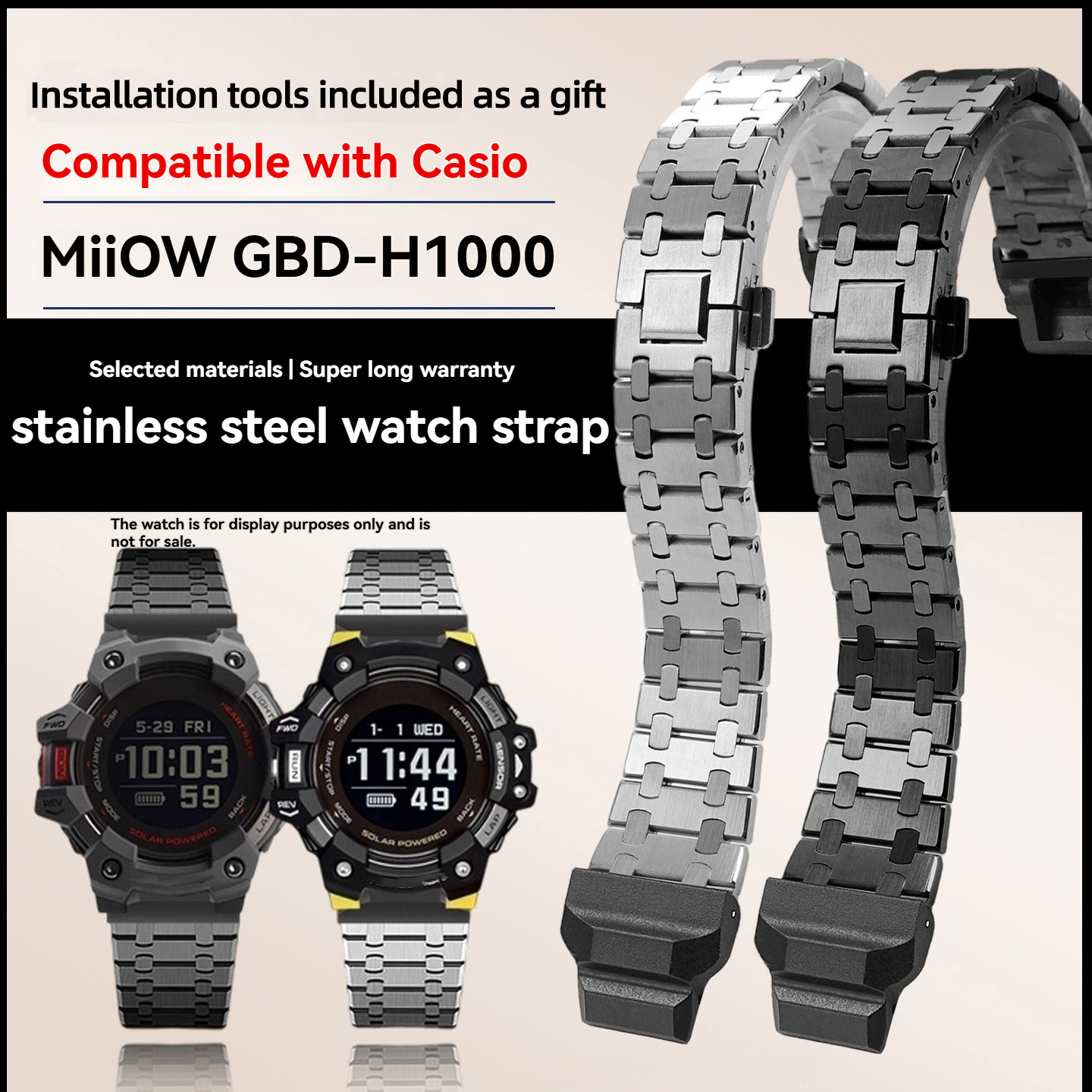 Casio Watches Smartwatch - Modifiziertes Metall-Edelstahl-Uhrenarmband für Casio 3475 GBD-H1000